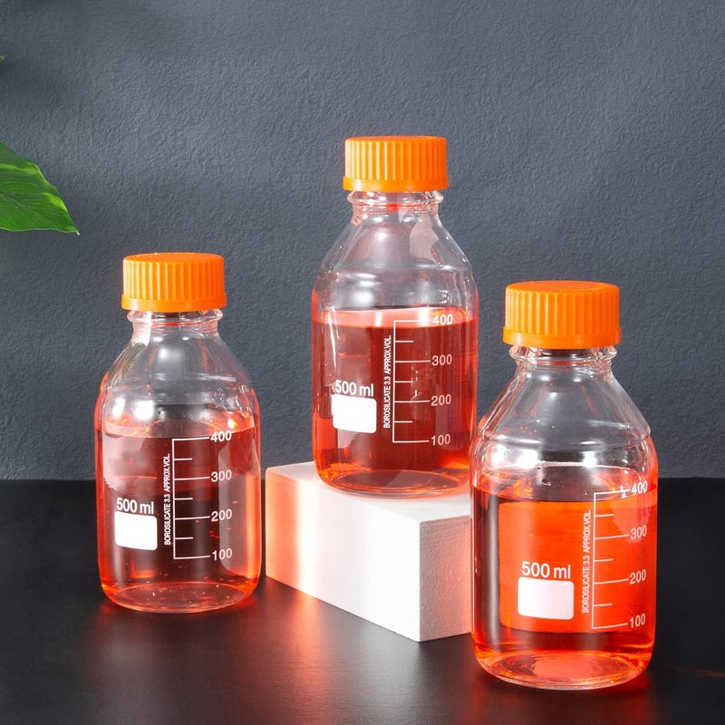 BKMAMLAB 500ml Round Media Storage Bottles with GL45 Screw Cap Borosilicate Glass Maximum temperature 249.8°F Pack of 3 - Image 4